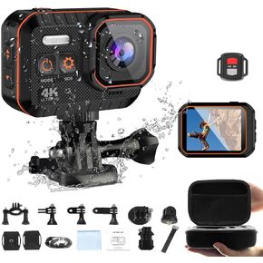 Action Camera 4K WiFi Sports Camera IPX8 33FT Waterproof Camera 170° Wide Angle 16MP Underwater Camera with Remote Control Accessories Kit and Carrying Case