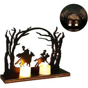 Headless Horseman Statue Candlestick Wooden Headless Silhouette Halloween Decorations Sculpture Table Artwork, Black Headless Horseman Candle Holder Figurine Hollow Desk Decor Scene (1pcs)