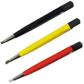 3pc Scratch Brush Set Pen Type 5" - Steel, Brass, Nylon - Retractable Bristles