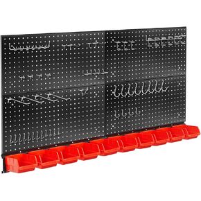 Metal Pegboard Wall Organizer for Garage 28 * 48in, 59PCS Pegboard Accessories Organizer Kit with Pegboard Bins, Hooks, Peg Locks, Pegboard Storage System for Workbench, Garage, Shop, Shed