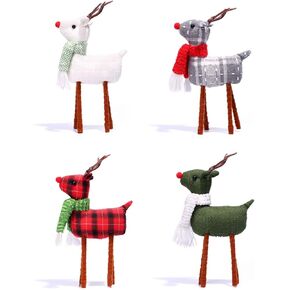 4pcs Reindeer Christmas Decoration, Standing Christmas Elk Decor, Handmade Plush Swedish Santa Elk Figurines Christmas for Home Indoor