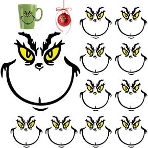 10 Pcs Christmas Stickers for Ornaments,Christmas Vinyl Decoration Stickers,Christmas Transfer Stickers for Crafts,Christmas Decals for Glass Cup, DIY Face Stickers for Christmas Decoration (2 * 2 in)