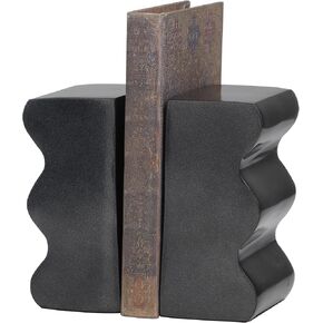 The Novogratz Aluminum Metal Decorative Bookends Wave Inspired Non Skid Bookends, Set of 2 Office Bookends3 W, 6" H, Dark Gray