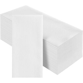 CHEFCAT White Disposable Dinner Napkins with Built-in Flatware Pocket, Linen Feel Airlaid Paper Napkins, Prefolded for Party,Wedding, Restaurant & Dinner, Pack of 50