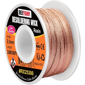 Desoldering Wick Braid 30M - 98ft Length 2.5mm Width Solder Wick Braid with Flux, Cable Remover Tool Solder Sucker W 0.10'' L 98'