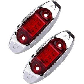 cciyu 2pcs 6LED Red Mini LED Side Marker Red Light with Chrome Bezel Assembly Universal LED Clearance Markers Lights for Truck Trailer Boat ATV Marine
