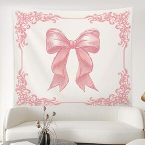 ISANOU Coquette Pink Bowknot Tapestry Wall Hangin,Home Dorm Bedroom Living Room Decor,Coquette Aesthetic Tapestries,Gifts for Women Teen Girls,50x60 Inches