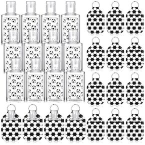 Frienda 24 Pcs Mini Hand Sanitizer Bulk Gift Set Include 12 Sanitizer 1 Fl oz 12 Hand Sanitizer Holder Keychains for Team Teen Girls Players Boy Party Favors Supply(Volleyball,Black and White)