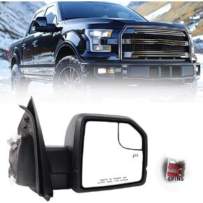 Dasbecan Side Left Mirror Compatible with 2015-2018 Ford F-150 Driver Side FL3Z17683BB FO1320522 6 Pins Power Heated LED Turn Signal