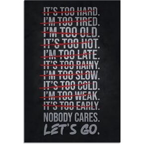 NOBODY CARES LET'S GO Gym Poster Decor Inspirational Canvas Posters Wall Art Motivational Quotes Canvas Print Positive Office Home Wall Decor Gift Unframe 16x24inchs(40x60cm)