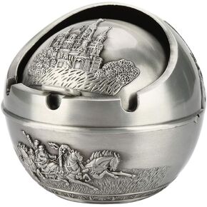 Windproof Ashtray with Lid, Portable Round Ball Stamped Pattern Ash Holder for Travel Car Home, Fashion Friends(#03),smoking set