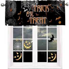 54x18 Inches Halloween Window Treatment Valance Hallowmas Witch Hat Pumpkin Bat Theme Holiday Party Kitchen Dining Room Polyester Fabric Decorations Supplies