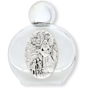 Caritas et Fides Pack of 2 - Guardian Angel Holy Water Bottle for Catholic Travel (2 oz) - Made in Italy, Glass, Silver Oxidized Metal