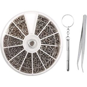 1000PCS M1 M1.2 M1.4 M1.6 Stainless Steel Screw and Nut Set Assortment Kit Repair Tool with Tweezers and Mini 3 in 1 Screwdriver Keychain for Glasses/Cellphone/Watches