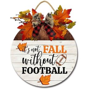 It's Not Fall Without Football Sign Front Door Decor, Welcome to Our Home Sign Hanging Door Wreath Soccer Round 12'', FLWOODDES91701_82Q