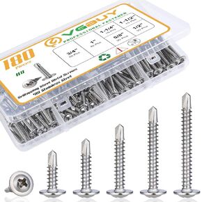 180Pcs #8 Sheet Metal Screws Assortment Kit,410 Stainless Steel Self Tapping Screws for Metal,Self Drilling Screws Black Zinc Plated,6 Sizes (1/2",5/8",3/4",1",1-1/4",1-1/2") Modified Truss Head