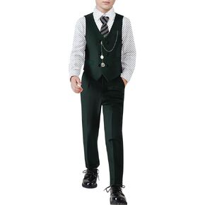 ZOEREA Boys Suit Formal Dress Clothes Ring Bearer Outfit Big Boy Wedding Vest+Pants+Dress Shirt+Chain+Adjustable Tie 6-10Y