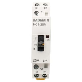 Baomain Manual Household AC Contactor HC1-25M 25A Normally Closed 2NC 2 Pole 50/60Hz Modular Contactor Circuit Control 35mm DIN Rail (24V, 2 NC)