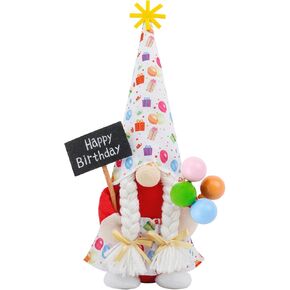 Happy Birthday Gnomes Happy Birthday Decorations Tomte Plush Birthday Gifts, Handmade Party Hat With Colorful Balloons, Cute Birthday Gnomes for Party Tiered Tray Decor, Birthday Gifts for Women Kids