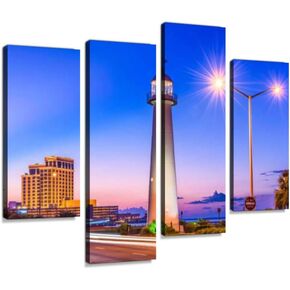 Barnegat Lighthouse at Dawn Canvas Wall Art Hanging Paintings Modern Artwork Abstract Picture Prints Home Decoration Gift Unique Designed Framed 4 Panel