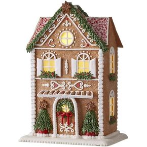 Raz Imports Gingerbread Lighted Christmas House with Trees 13 Inch