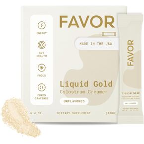 FAVOR Bovine Colostrum Creamer | Grass Fed Cows | Powder Packets For Coffee | Liquid Gold Whole Colostrum | MCT Oil | Keto Friendly Superfood | Made With Butter | Concious Human Health [Unflavored]