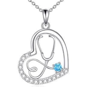 Nurse Heart Necklace Sterling Silver Heart Stethoscope Pendant Rose Gold Jewelry Nurses' Day Gifts for Women Girls