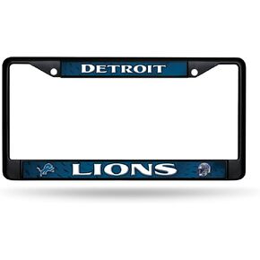 Rico Industries NFL Football Detroit Lions Black Chrome Frame with Decal Inserts 12" x 6" Car/Truck Auto Accessory