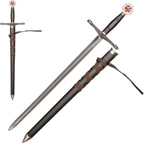23.4" Stainless Steel Medieval Templar Knights Crusader Sword for Cosplay, Collection, Costume Dress-Up Props