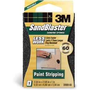 3M SandBlaster Sanding Sponge, Green, 3.75 in. x 2.5 in. x 1 in., 60 Grit