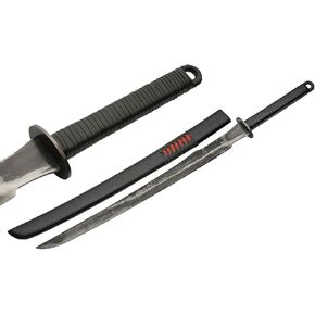35" Hand Forged Samurai Style Medieval Saber Sword with an ABS Coated Wooden Scabbard, Black