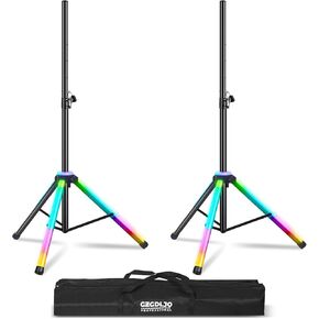 Universal Speaker Stands Pair Sound Activated LED Speaker Tripod Adjustable 40-67 Inch 35MM DJ Speaker Stand Supports 66 lbs PA Speaker Stand for Large Speakers with Carrying Bag