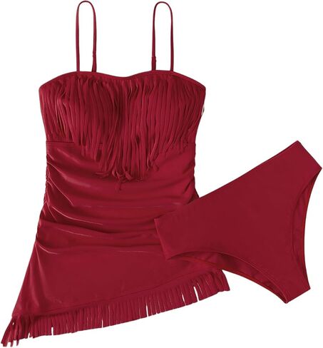 بدلة سباحة نسائية من Milumia مكونة من قطعتين وشريط سباغيتي وحاشية مهدبة in Kuwait