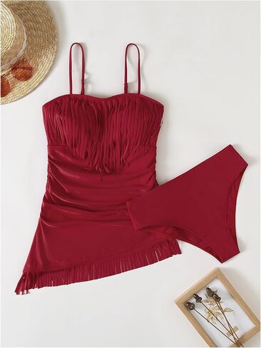 بدلة سباحة نسائية من Milumia مكونة من قطعتين وشريط سباغيتي وحاشية مهدبة in Kuwait