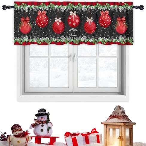 Snowman Valance Curtains 54x18 Inch Let it Snow Snowflake Christmas Toppers Rod Pocket Window Treatment for Kitchen Bedroom Bathroom Living Room Holiday Decor (1 Panel) in Saudi Arabia