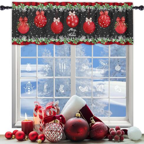 Snowman Valance Curtains 54x18 Inch Let it Snow Snowflake Christmas Toppers Rod Pocket Window Treatment for Kitchen Bedroom Bathroom Living Room Holiday Decor (1 Panel) in Saudi Arabia