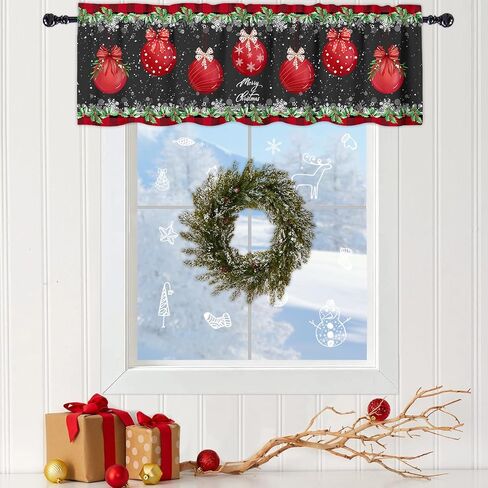 Snowman Valance Curtains 54x18 Inch Let it Snow Snowflake Christmas Toppers Rod Pocket Window Treatment for Kitchen Bedroom Bathroom Living Room Holiday Decor (1 Panel) in Saudi Arabia