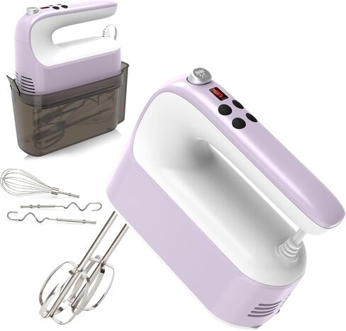 9-Speed Digital Hand Mixer Electric, 400W Powerful DC Motor Low Noise, Baking Mixer Handheld with Snap-On Storage Case, 5x Stainless Steel Accessories, Flat Beaters, Dough Hooks, Whisk in Saudi Arabia