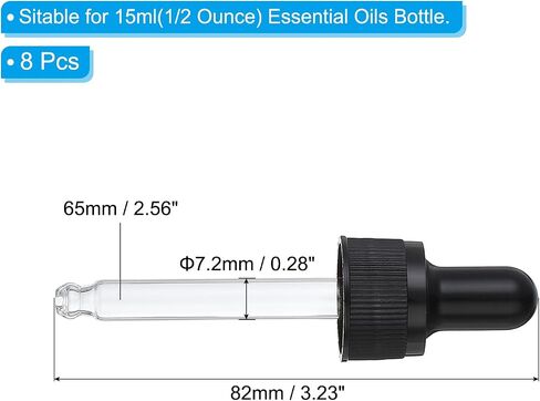PATIKIL Glass Eye Dropper Caps, 8 Pcs Plastic Glass Dropper Closure Top for 100ml(3.4oz) Essential Oils Bottle, Perfume, Lab Experiments, Black in Saudi Arabia