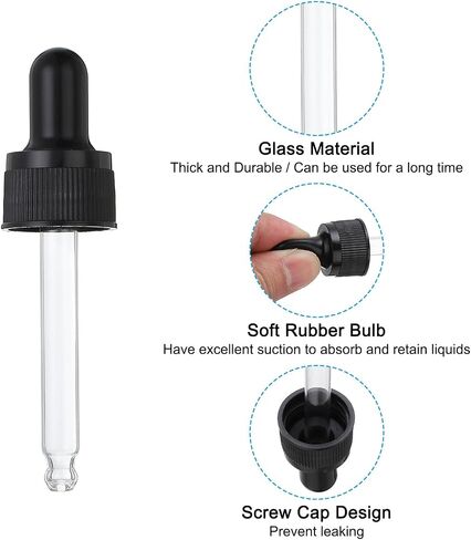 PATIKIL Glass Eye Dropper Caps, 8 Pcs Plastic Glass Dropper Closure Top for 100ml(3.4oz) Essential Oils Bottle, Perfume, Lab Experiments, Black in Saudi Arabia