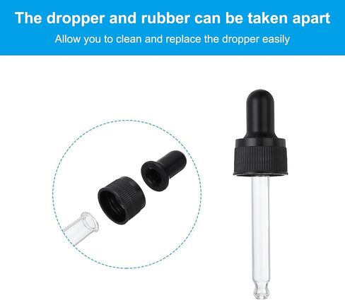 PATIKIL Glass Eye Dropper Caps, 8 Pcs Plastic Glass Dropper Closure Top for 100ml(3.4oz) Essential Oils Bottle, Perfume, Lab Experiments, Black in Saudi Arabia