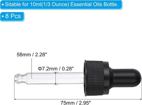 PATIKIL Glass Eye Dropper Caps, 8 Pcs Plastic Glass Dropper Closure Top for 100ml(3.4oz) Essential Oils Bottle, Perfume, Lab Experiments, Black in Saudi Arabia