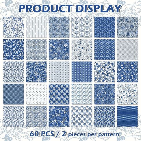 Whaline 60Pcs Flower Cotton Fabric Bundles Black White Floral Fat Quarters Flower Leaves Sewing Fabrics for DIY Handmade Crafting, 10 x 10 Inch in Saudi Arabia