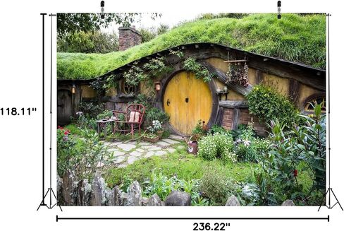 BELECO 5x3ft Fabric Hobbit Cave Backdrop for Photography Matamata Rural Hobbit Living Cabin Green Grass Garden Hobbiton Cave Background Ring Lord Fans Party Birthday Party Decorations Photo Props in Saudi Arabia