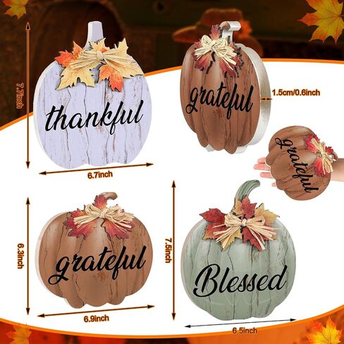 Soaoo 3 Pcs Fall Decorations for Home Blessed Grateful Thankful Sign Pumpkin Block Thanksgiving Decorations Wooden Pumpkin Tabletop Decor for Home Thanksgiving Farmhouse Living Room Harvest in Saudi Arabia