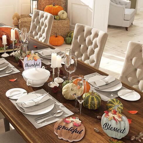 Soaoo 3 Pcs Fall Decorations for Home Blessed Grateful Thankful Sign Pumpkin Block Thanksgiving Decorations Wooden Pumpkin Tabletop Decor for Home Thanksgiving Farmhouse Living Room Harvest in Saudi Arabia