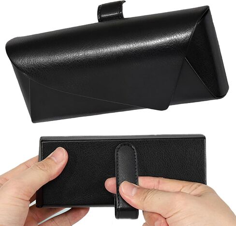 Accmor Glasses Holder for Car Sun Visor, Vehicle Sunglasses Holders Case with Hidden Magnetic Closure, Leather Auto Eyeglasses Organizer Box Eyeglass Hanger Clip Car Accessories for Men Women (Black) in Saudi Arabia