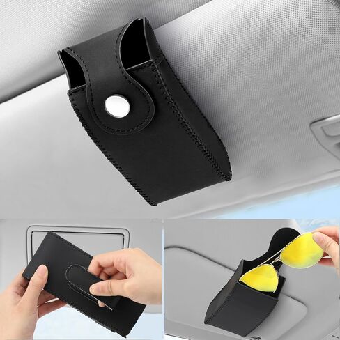 Accmor Glasses Holder for Car Sun Visor, Vehicle Sunglasses Holders Case with Hidden Magnetic Closure, Leather Auto Eyeglasses Organizer Box Eyeglass Hanger Clip Car Accessories for Men Women (Black) in Saudi Arabia