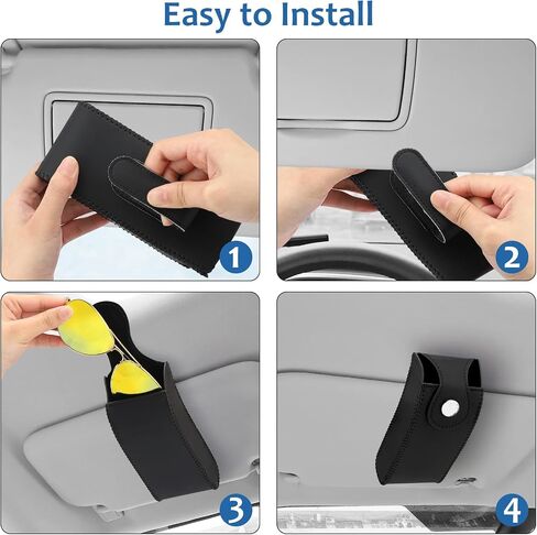 Accmor Glasses Holder for Car Sun Visor, Vehicle Sunglasses Holders Case with Hidden Magnetic Closure, Leather Auto Eyeglasses Organizer Box Eyeglass Hanger Clip Car Accessories for Men Women (Black) in Saudi Arabia