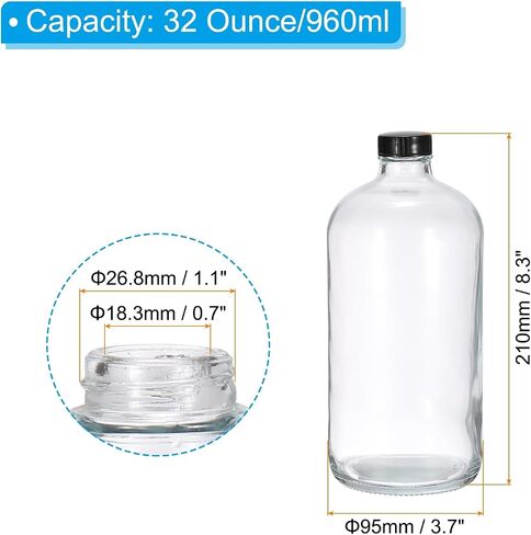 PATIKIL 32oz(960ml) Glass Sample Bottles, 1Pcs Round Bottle Dispensing Bottles with Black Poly Cone Cap for Reagent Liquids, Essential Oils, Perfume, Amber in Saudi Arabia